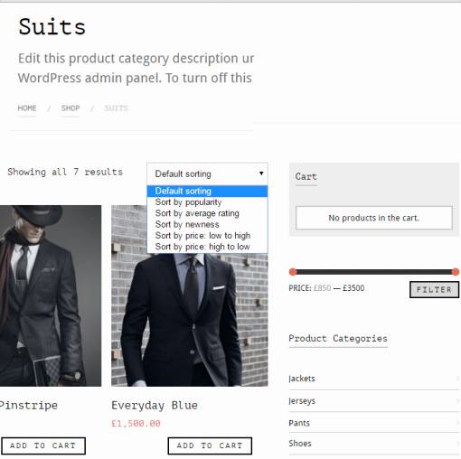 Shop Page - Filter and Sorting Options