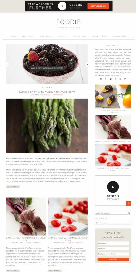Foodie Pro StudioPress – Genesis 2.0 Child theme for Food Recipe Bloggers