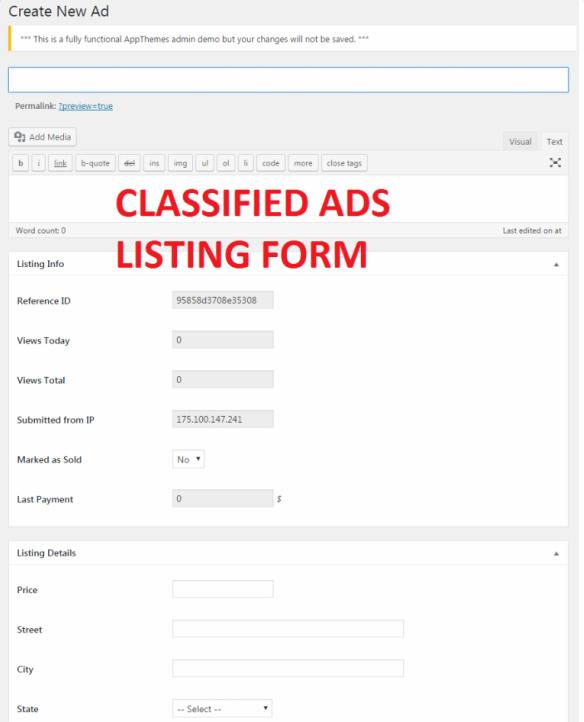 Classified Listing form - ClassiPress AppThemes