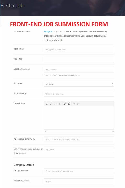 Front-end Job Submission Form - Specialty Job Board Theme