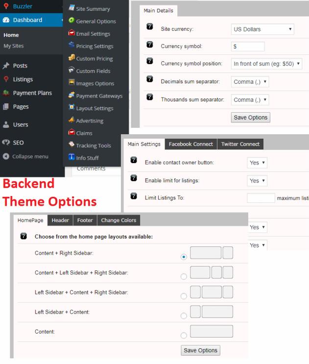 Buzzler Backend Options - Sitemile Directory Template