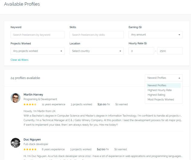 Profile Search Module - FreelanceEngine