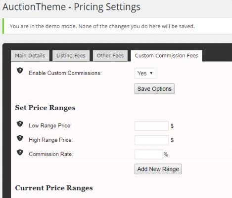 Auction Theme - Pricing Settings