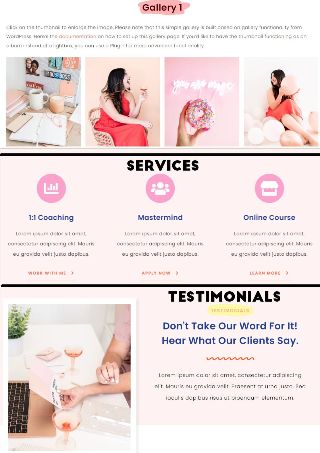 Service Testimonials Gallery - chicbloom Page templates